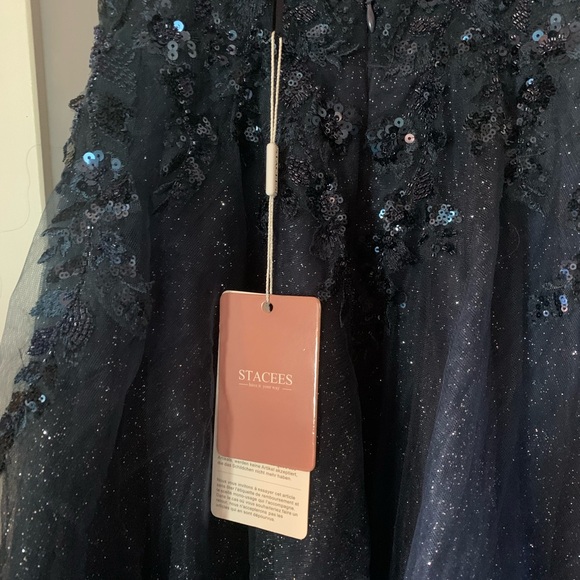 Elegant Navy Blue Sequin Prom Dress - Picture 7 of 8